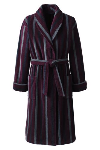 Men's Turkish Terry Stripe Calf Length Robe - Midnight Burgundy Stripe