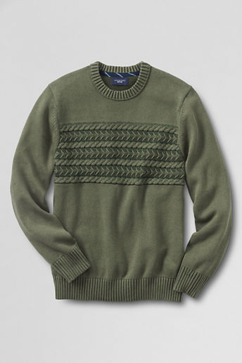 Men's Chest Cable Cotton Drifter Crew Sweater - Vintage Olive