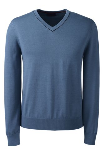 Men's Supima Cotton Tipped V-neck Sweater - Aspen Skies Tipped