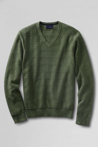 Men's Fine Gauge Supima Cotton Stripe Texture V-neck Sweater - Light Spruce Heather