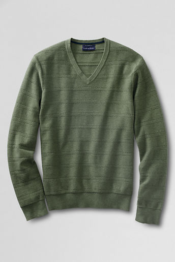 Men's Fine Gauge Supima Cotton Stripe Texture V-neck Sweater - Light Spruce Heather