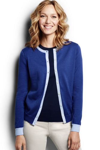 Women's Supima Colorblock Cardigan Sweater - Vibrant Cobalt Colorblock