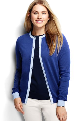 Women's Plus Size Supima Colorblock Cardigan Sweater - Vibrant Cobalt Colorblock