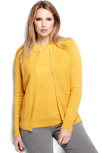 Women's Plus Size Supima Textured Cardigan Sweater - Soft Mineral Yellow Chevron