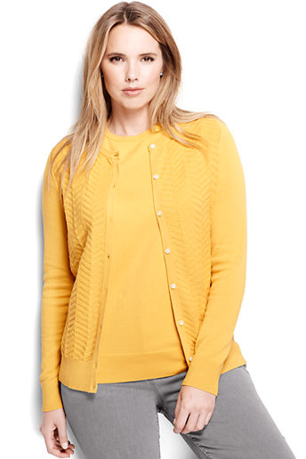 Women's Plus Size Supima Textured Cardigan Sweater - Soft Mineral Yellow Chevron