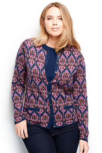 Women's Plus Size Supima Cardigan Sweater - Purple Snow Heather Tapestry