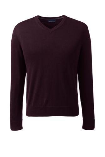 Men's Classic Fit Fine Gauge Supima Cotton V-neck Sweater - Midnight Burgundy