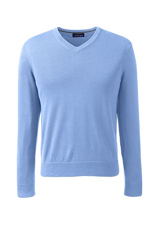 Fine Gauge Supima Cotton V-neck Sweater 467903: Light Bluebell