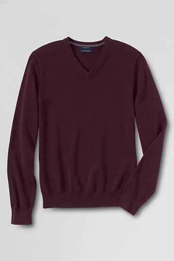 Men's Slim Fit Fine Gauge Supima Cotton V-neck Sweater - Midnight Burgundy