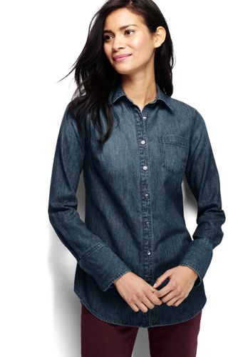 Women's Denim Easy Shirt - Dark Denim Wash