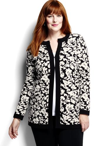 Women's Plus Size Cotton Cardigan Sweater - Black Tapestry