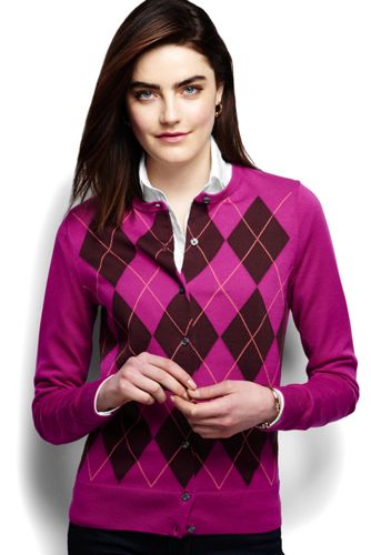 Women's Supima Argyle Cardigan Sweater - Raspberry Argyle