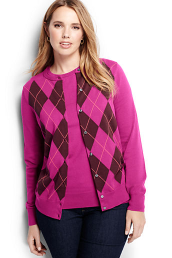 Women's Plus Size Supima Argyle Cardigan Sweater - Raspberry Argyle