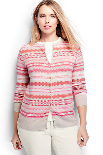 Women's Plus Size Supima Jacquard Cardigan Sweater - Vintage Birch Heath Fairisle