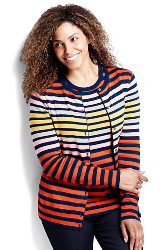 Women's Plus Size Supima Stripe Cardigan Sweater - Celestial Blue Multi Stripe