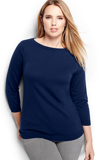 Women's Plus Size Supima 3/4 Sleeve Sweater - Celestial Blue