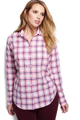 Women's Plus Size Casual Easy Shirt - Red Multi Plaid