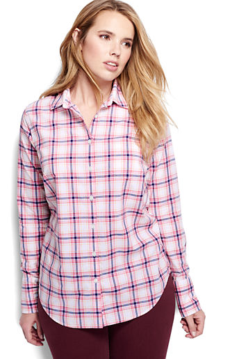 Women's Plus Size Casual Easy Shirt - Red Multi Plaid