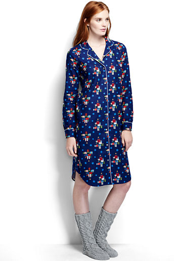 Women's Patterned Flannel Nightshirt - Patriot Blue Present Trees