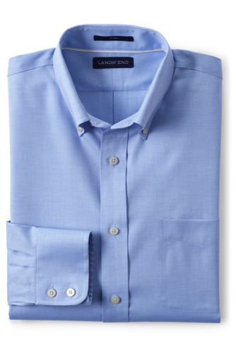 【ランズエンド LANDS' END】メンズ・ノーアイロン・ロイヤル・テクスチャー/無地/ボタンダウン/ベーシックフィット/長袖 ランズエンド