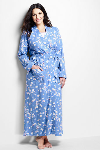 Women's Plus Size Cotton Robe - Crisp Blue Floral