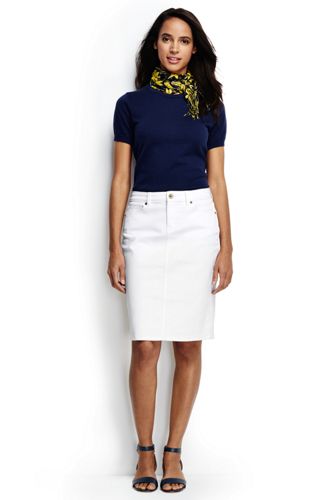 【ランズエンド LANDS' END】レディス・ストレッチデニム・スカート／ステインフリー・ホワイト/XXL/ホワイト