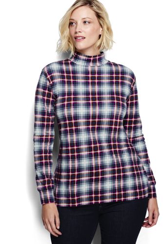 Women's Plus Size Plaid Cotton Interlock Mock - Regiment Navy Plaid