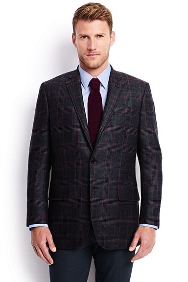 Tailored Wool Pattern Blazer 473125: Navy Glen Plaid