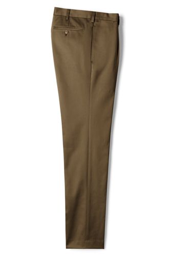 【ランズエンド LANDS' END】メンズ・ノーアイロン・ビジネス・ツイル・パンツ／テーパード／1プリーツ／股上ふつう/S/ブラウン