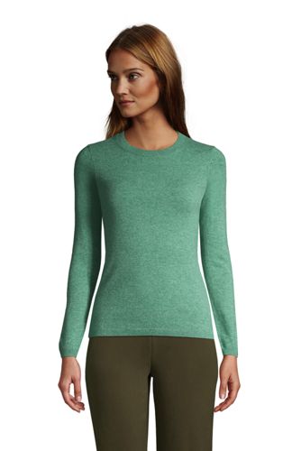 【送料無料】【ランズエンド LANDS' END】レディス・ランズエンド・カシミヤ・クルーネック・セーター／米国サイズ／無地／長袖/XS/グリーン