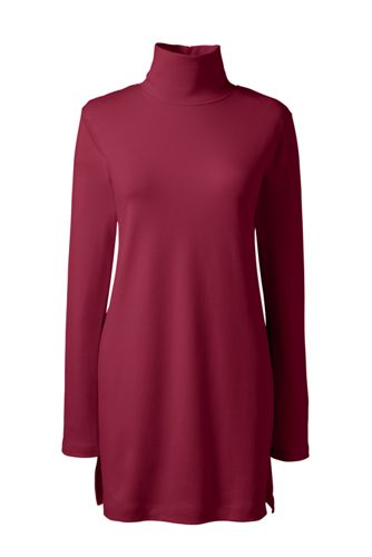 レディス・コットン・インターロック・ハイネック・チュニック／無地／長袖