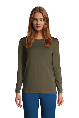 【ランズエンド LANDS' END】レディス・スーピマ・ジャージー・クルーネック／米国サイズ／長袖/S/グリーン