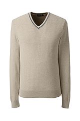 Supima Herringbone Texture V-neck Sweater 482484: Oatmeal Heather 482484