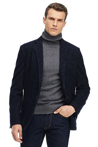 Blended Wool Jersey Sportcoat 486544: Navy Pinstripe