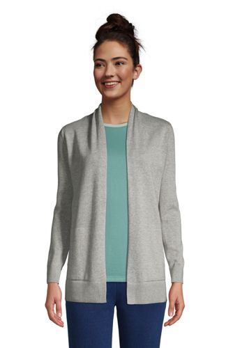【ランズエンド LANDS' END】レディス・コムドコットン・オープン・カーディガン／米国サイズ／無地／長袖/XS/グレー