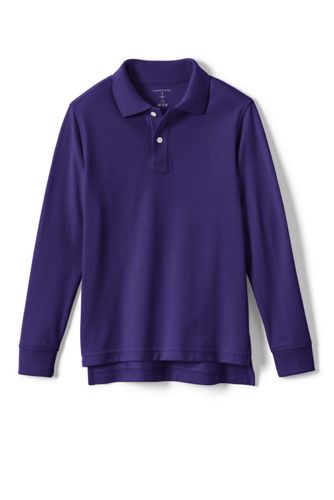 Uniform Long Sleeve Solid Mesh Polo Shirt