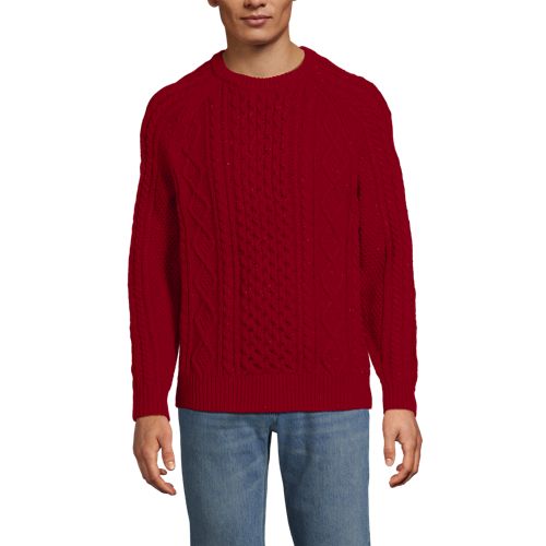 Men's Cotton Blend Aran Cable Crew Neck Sweater | Lands' End