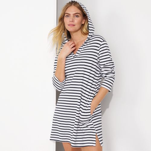 Tomo☆ Hooded Cotton-blend JerseyDress Women's Cotton Jersey Long Sleeve Hooded Swim Cover-up Dress