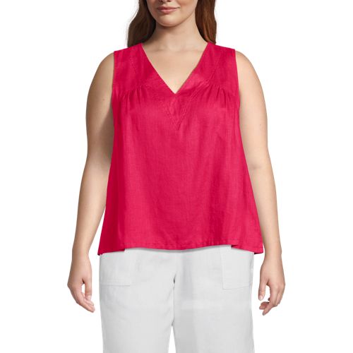 Women's Plus Size Linen V-neck Top | Lands' End