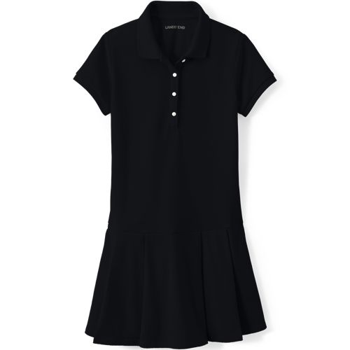 lands end blue uniform dress Girls Short Sleeve Mesh Pleated Polo Dress - Lands' End - Blue