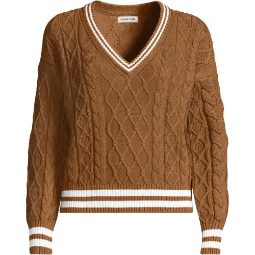 Women's Drifter Cable Vneck Sweater | Lands' End
