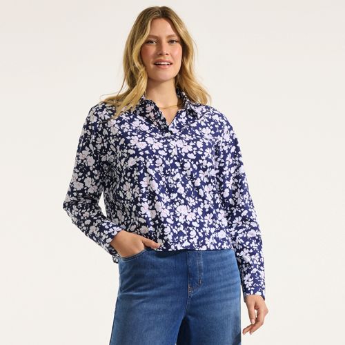 Women's No Iron Boxy Cropped Shirt | Lands' End