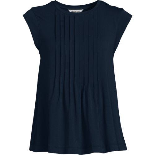 Women's Cap Sleeve Lightweight Jersey Pintuck Swing Top | Lands' End