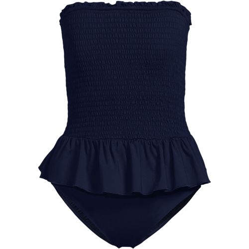 Women's Smocked Bandeau Peplum One Piece Swimsuit | Lands' End