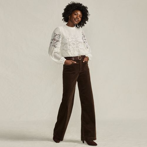 Women's Poplin Mid Rise Pleated Slouchy Pants