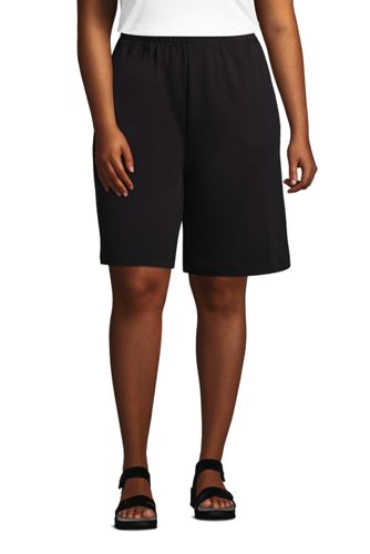 Sport Knit Shorts, Women, Size: 28-30 Plus, Black, Cotton, by Lands’ End