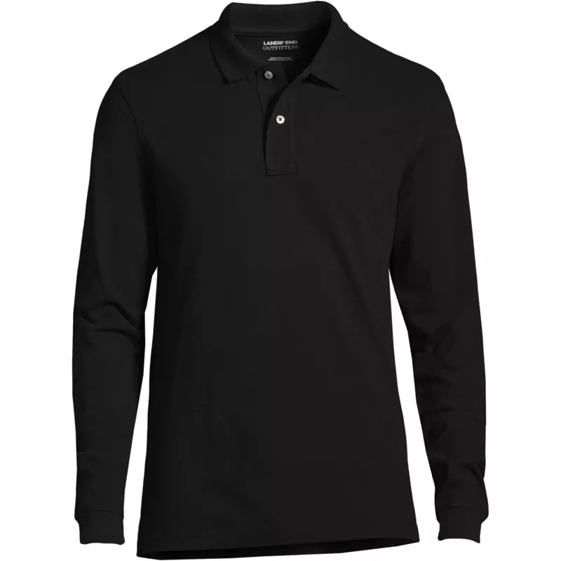 Men's Big Long Sleeve Classic Mesh Polo Shirt, Front