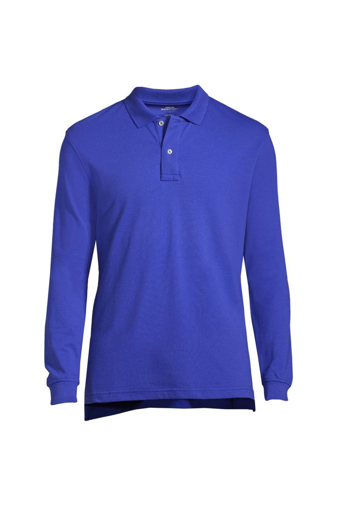 Men's Big Long Sleeve Classic Mesh Polo Shirt - Lands' End - Blue - 3XL