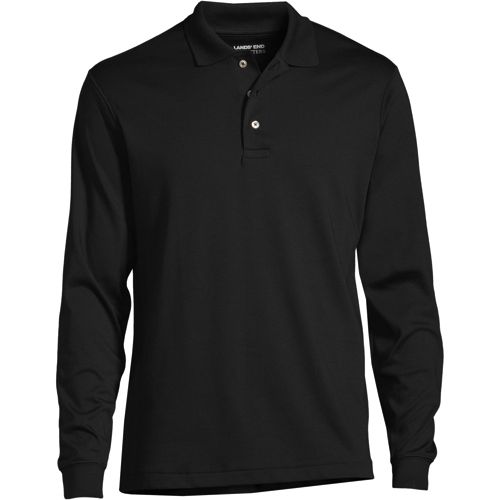 Solid Long Sleeve Cotton Collar with Logo Polo Shirt - Black-S