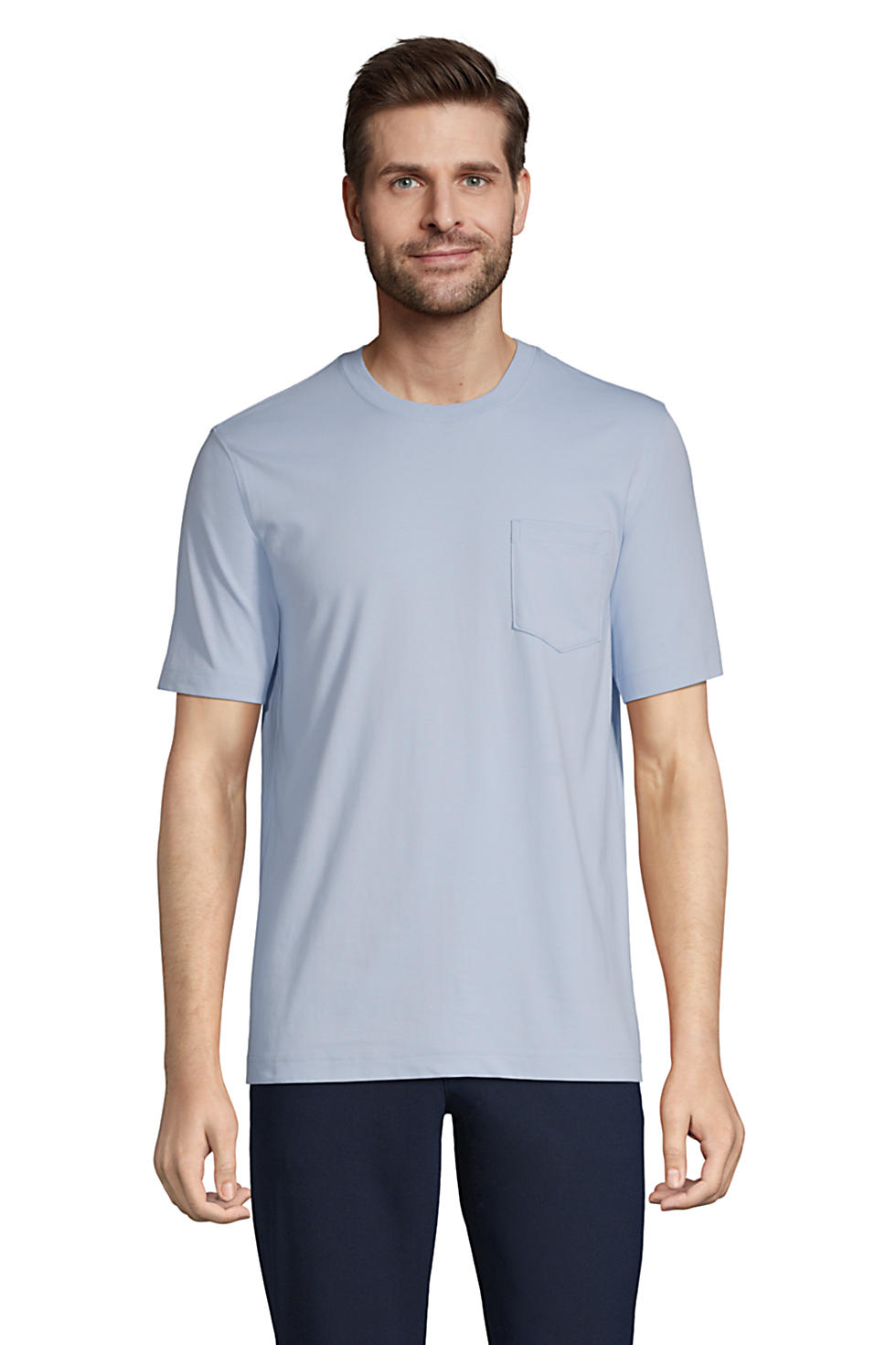 Lands End Men's Super-T Short Sleeve T-Shirt with Pocket (Soft Blue Haze)